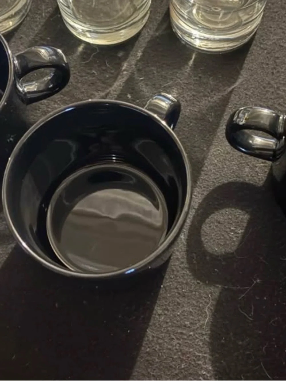 Black Gloss Ceramic plates and teacups - Set of 3